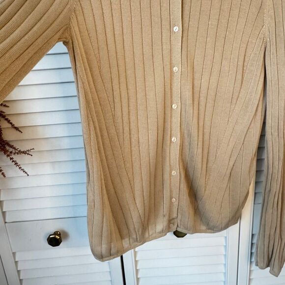 Zara beige Ribbed Button-Up Cardigan, Silk - L - Picture 6 of 6